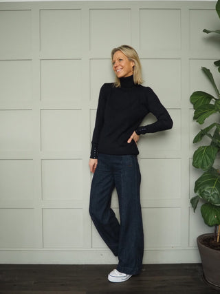 Lola Ribbed Polo Neck - Pink, Turquoise and Winter White