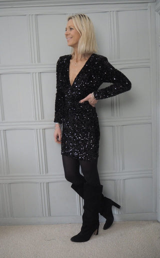 Claudia Sequin V-Neck Dress - Silver