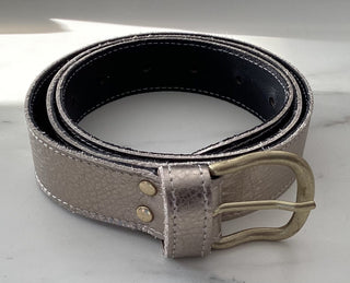 Leather Belt with Gold Buckle - Light Gold