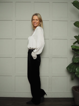 Neava Long Sleeve Lace Trimmed, Satin Feel Top - 11 Colours