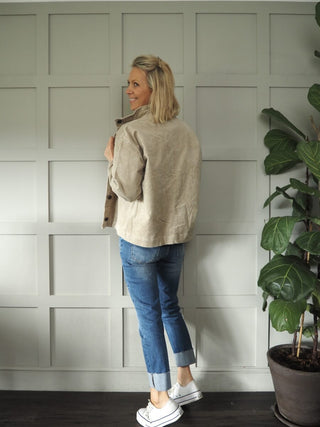 Mineral Corduroy Over-shirt Jacket, with High Neck Button-Up Collar &amp; Contrasting Button Fastening by Moss Copenhagen - Coral, Stone