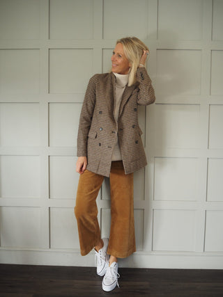 Atlanta Wide Leg, Cropped, Mid-Rise Corduroy Trousers - Camel
