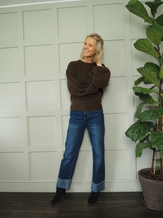 Hope Balloon Sleeve Round Neck Jumper by Moss Copenhagen - Black, Cocoa and Ecru