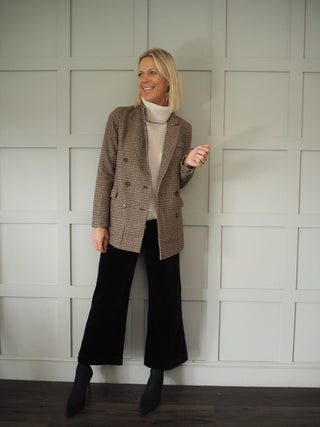 Atlanta Wide Leg, Cropped, Mid-Rise Corduroy Trousers - Camel