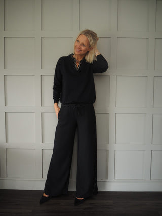 Martina Trousers - Navy with Contrasting Navy Satin Side Stripe