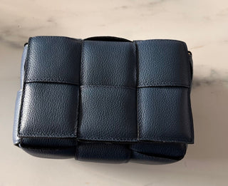 Jerry Leather Square Woven Design Bag with Gold Clasp Fastening - Black, Blue, Orange and Taupe