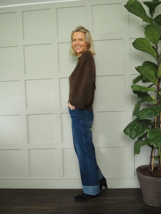 Hope Balloon Sleeve Round Neck Jumper by Moss Copenhagen - Black, Cocoa and Ecru