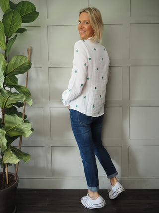Sea Shell Long Sleeved Cotton Blouse - Off White