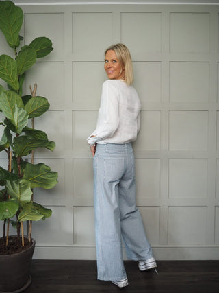 Andi Wide Leg Trousers - Blue/Off White Stripes