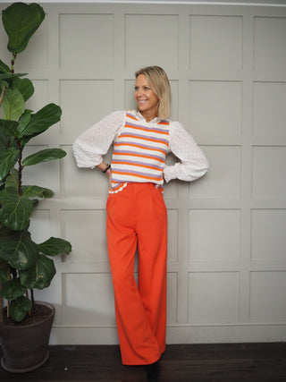 Cassis Crochet, Striped Tank Top by Frnch - Off White/Orange/Lilac