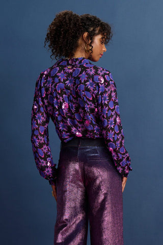 Nightfall Long Sleeve Sequin Detail Blouse  by Pom Amsterdam - Violet