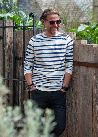 Men’s Samuel Cotton Striped Jumper - Off White and Navy