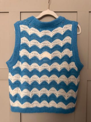 Clea Crochet Tank Top by Frnch - Blue/Off White