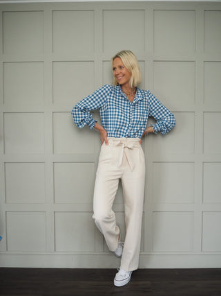 Florentine Checked Blouse by Frnch - Off White/Sand