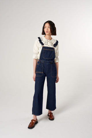 Elodie Frill Dungarees by Seventy Mochi - Dark Denim