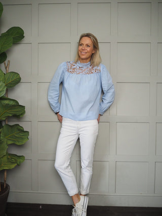 Mojo High Neck Blouse - Light Blue