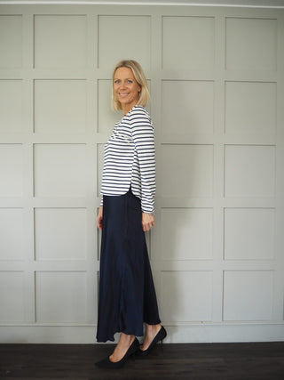 Cinnamon T-Shirt with Enamel Buttons - Navy/Off White Stripes