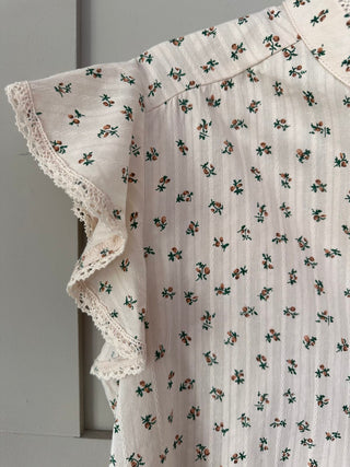 Axelle Short Cap Sleeved Floral Blouse - Cream