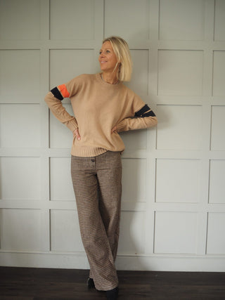 Elyn High Rise, Wide Leg Tweed Trousers with Front Pockets - Black/Brown/Camel