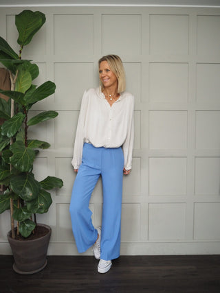 Silk Mix Long Sleeved Blouse with Button Fastenings and Frill Detail - Black