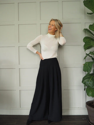 Luzo Cashmere Mix Polo Neck - Chocolate, Grey and Winter White