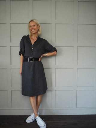 Farrah Leather and Suede Belt with Square Gold Metal Buckle - Black