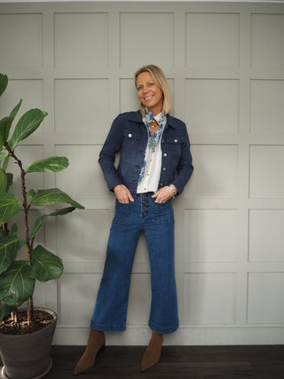 Indigo Lightweight Cotton Jacket with Button Fastening &amp; Pockets - Coral