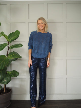 Festival Party Wide Leg Sequin Trousers - Green