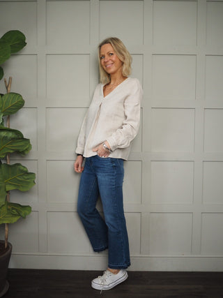 Pandy V Neck Long Sleeved Linen Blouse - Coral