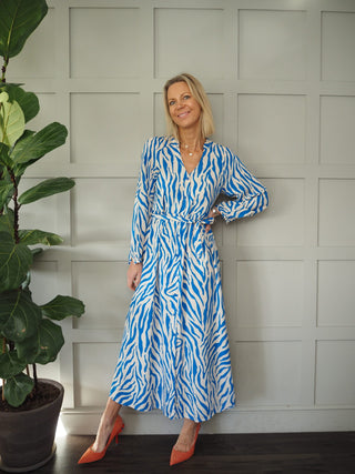 Esra V-Neck Dress - Blue/Cream