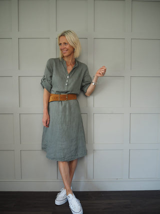 Farrah Leather and Suede Belt with Square Gold Metal Buckle - Black