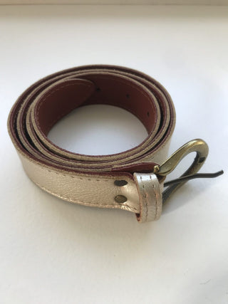 Leather Belt with Gold Buckle - Light Gold