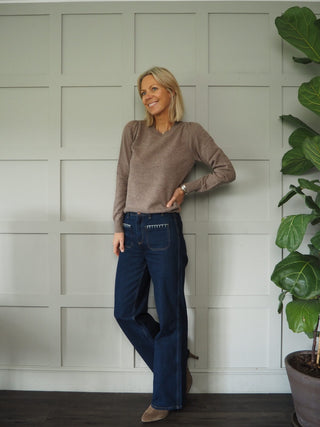 Evina Cashmere Round Neck Jumper with Ribbing Detail by Part Two - 6 Colours