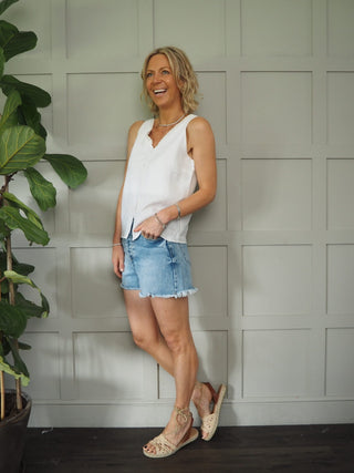 Pandora Linen Vest Top - Blue, Rose Pink, Stone, White