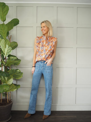 Rachel Blouse with Cap Sleeves - Floral Orange