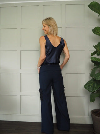 Party Tailored Cargos with Sequin Pockets - Black, Navy Blue
