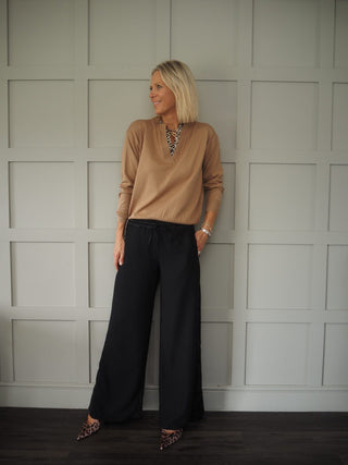 Martina Trousers - Navy with Contrasting Navy Satin Side Stripe