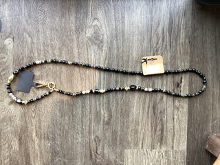 Crossbody Wooden Beaded Phone Cord - Black and Navy Blue