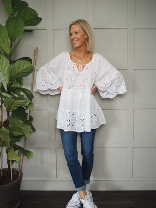 Glade Tunic Top with Scallop Detail - Stone