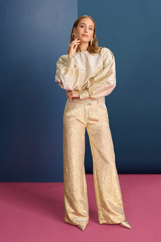 Stardust Wide Leg, Lined Trousers with Side Pockets by Pom Amsterdam - Gold, Violet