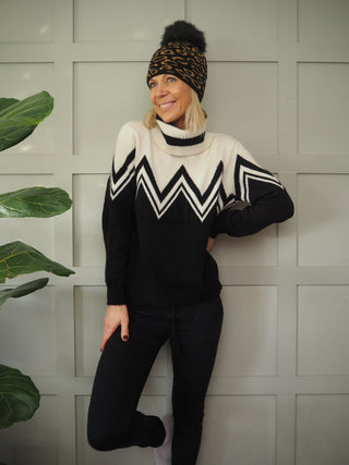 Saskia Pom Pom Hat - Off White and Gold Leopard Print Lurex