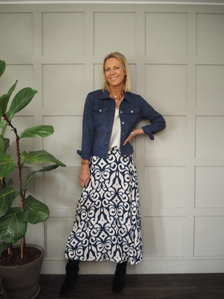 Indigo Lightweight Cotton Jacket with Button Fastening &amp; Pockets - Coral