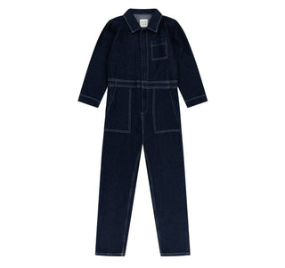 Lorna Organic Cotton Mix Jumpsuit, Slightly Cropped Straight Leg by Seventy Mochi - Ecru and Dark Vintage
