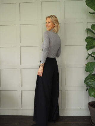 Luzo Cashmere Mix Polo Neck - Chocolate, Grey and Winter White