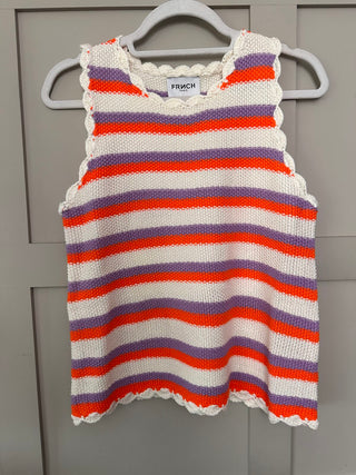 Cassis Crochet, Striped Tank Top by Frnch - Off White/Orange/Lilac