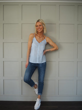 Virginia Camisole Top - Blue/White Stripe
