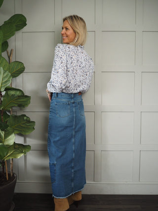 Hayden Denim Maxi Skirt - Mid Blue