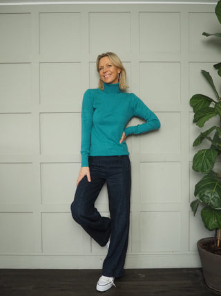 Lola Ribbed Polo Neck - Pink, Turquoise and Winter White