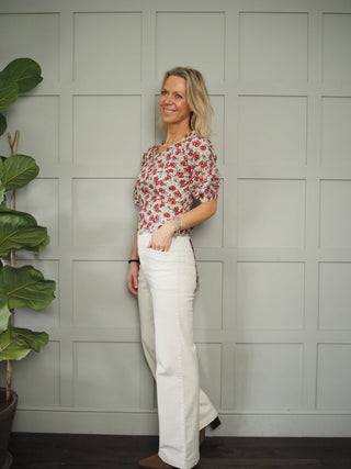 Sweetheart Short Sleeve Blouse - Red Floral