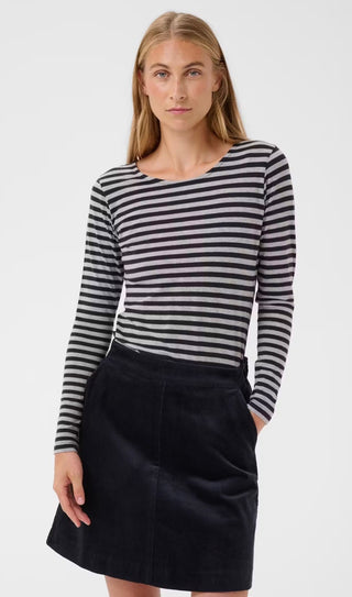 Nemajas Long Sleeve Stripe T Shirt - Ecru/Mole, Grey/Navy